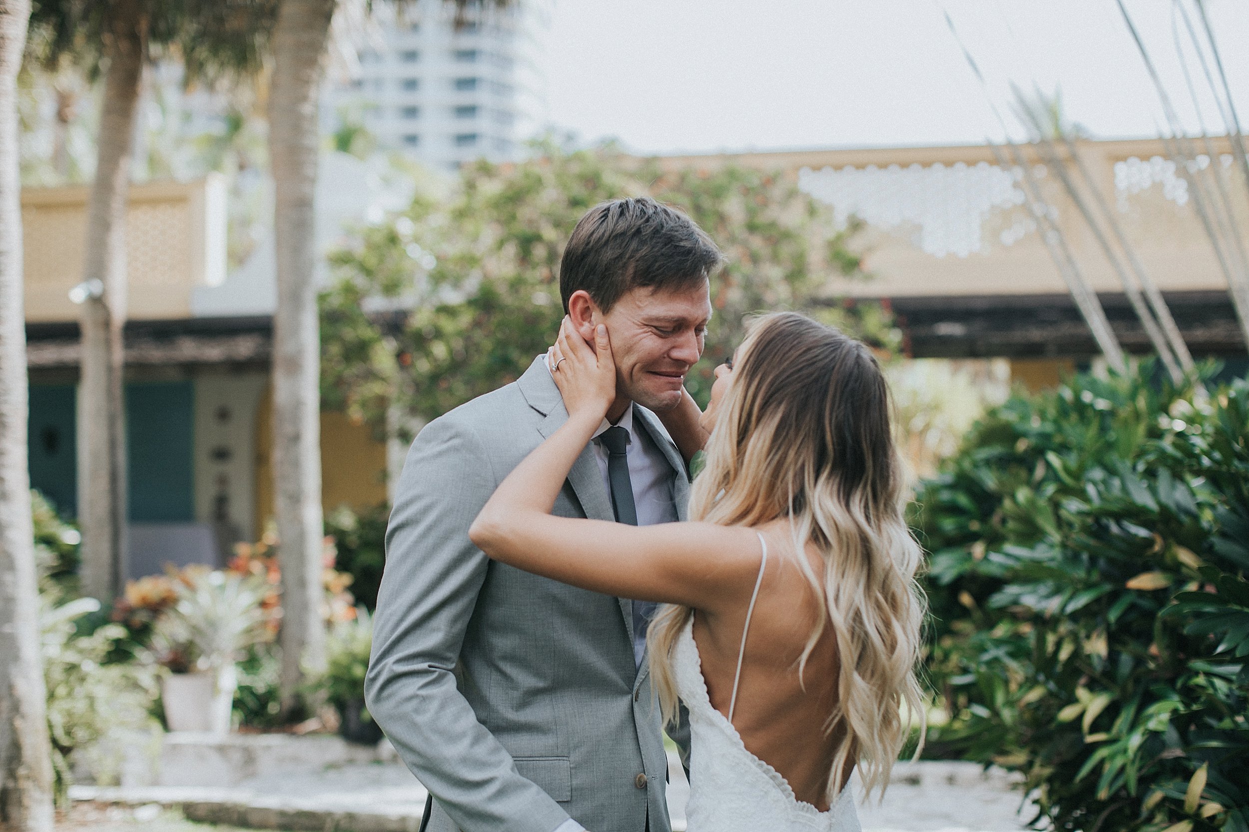 bride and groom first look